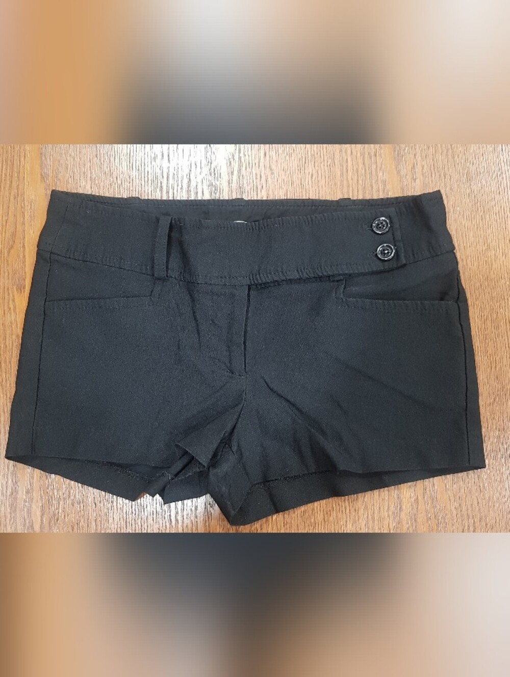 Papaya Black High Waist Dress Shorts with Side Button Detail